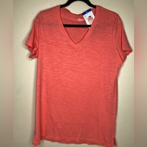 Women’s V-neck shirt short sleeve top Felina Large NWT pink/sugar coral